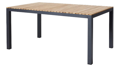 Vita havebord med antracit farvede ben bordplade lameller