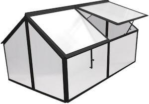 Sort mini drivhus med 4 åbninger og 4 mm polycarbonat